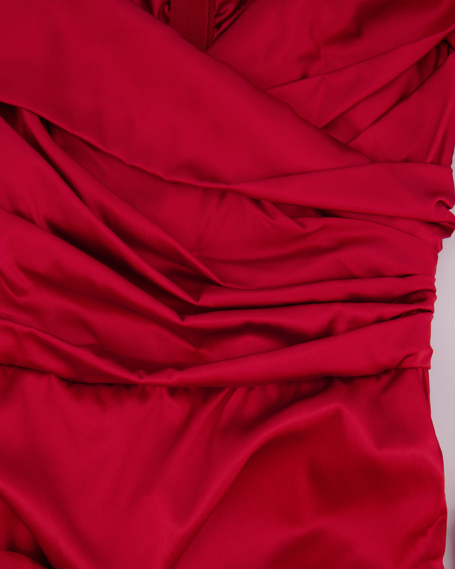 Dolce & Gabbana Red Silk Draped Mini Dress with Rouched Sleeves Detail Size IT 42 (UK 10)