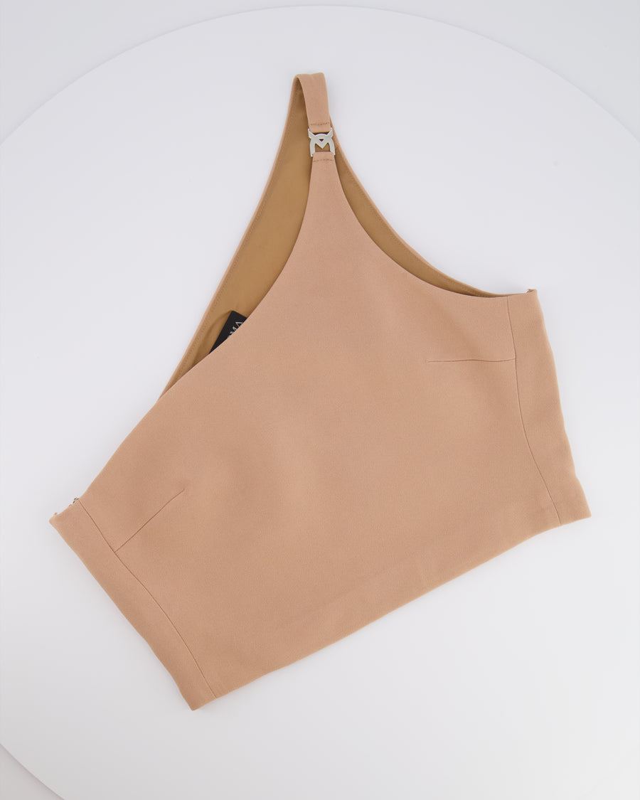 David Koma Beige One Shoulder Cropped Top with Silver Logo Detail Size UK 10 RRP £480