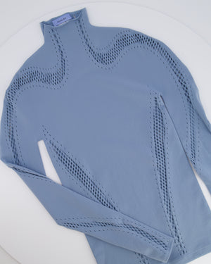Mugler Baby Blue Perforated Long Sleeved Top with Silver Star Detail Size US 2 (UK 6)