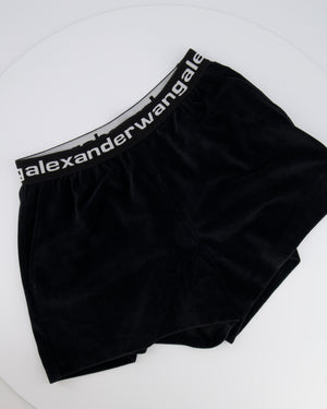 Alexander Wang Black Velour Ribbed Shorts with White Logo Band Detail Size M (UK 10) RRP £350