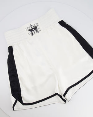 Christian Dior White Satin Shorts with Black Side Strips and Dior Vibe Detail Size S (UK 8)