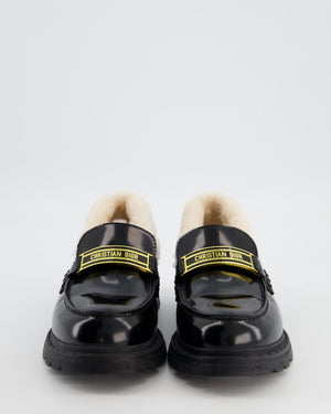 Christian Dior Black Brushed Calfskin & Shearling Dior Code Loafers Size EU 37