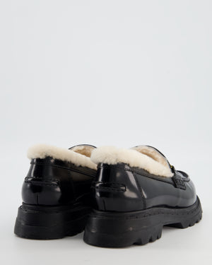 Christian Dior Black Brushed Calfskin & Shearling Dior Code Loafers Size EU 37