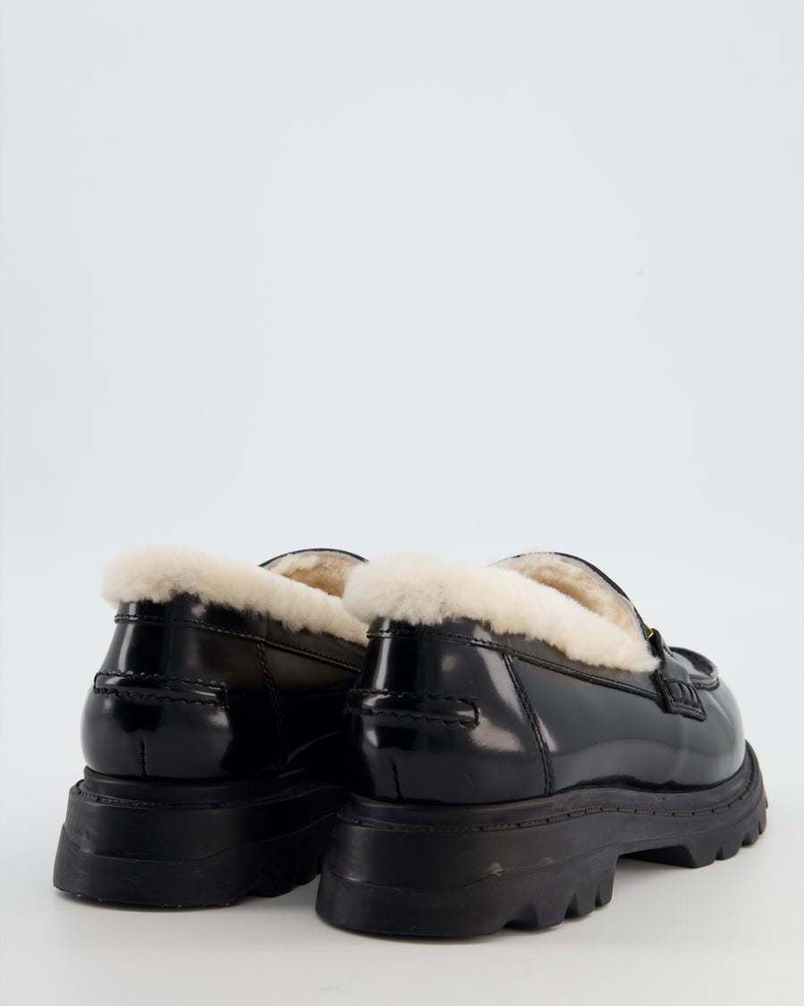 Christian Dior Black Brushed Calfskin & Shearling Dior Code Loafers Size EU 37