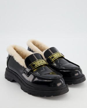 Christian Dior Black Brushed Calfskin & Shearling Dior Code Loafers Size EU 37