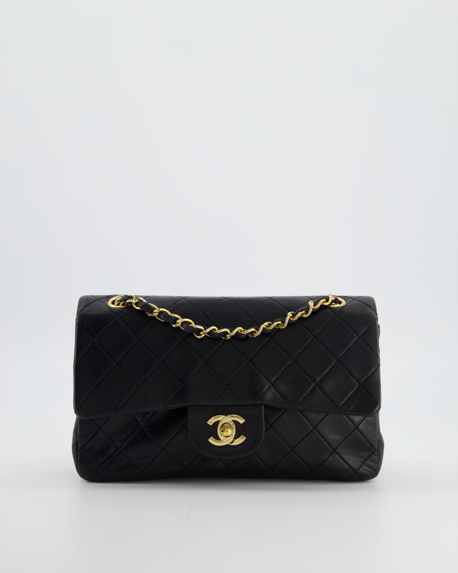 Chanel Black Vintage Small Double Flap Bag in Lambskin Leather with 24K Gold Hardware