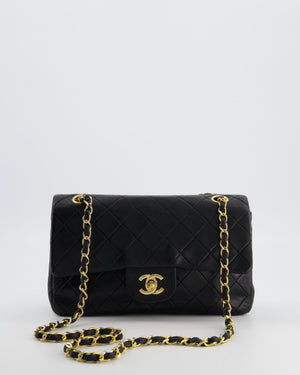Chanel Black Vintage Small Double Flap Bag in Lambskin Leather with 24K Gold Hardware