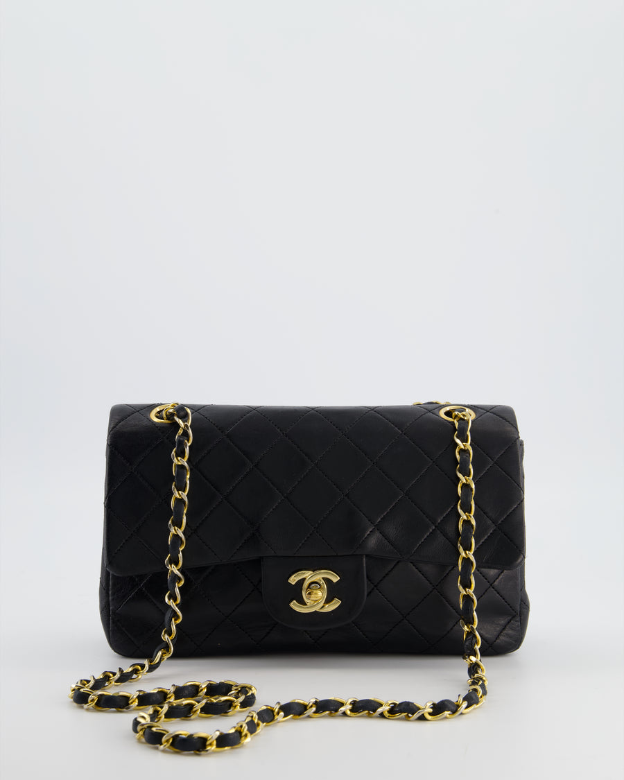 Chanel Black Vintage Small Double Flap Bag in Lambskin Leather with 24K Gold Hardware