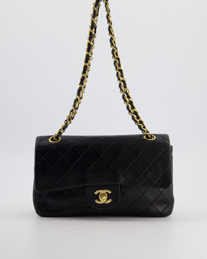 Chanel Black Vintage Small Double Flap Bag in Lambskin Leather with 24K Gold Hardware