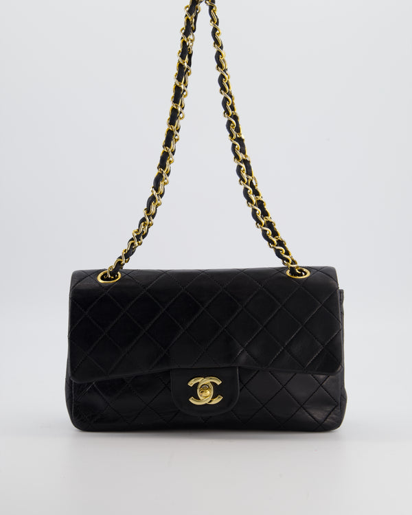 Chanel Black Vintage Small Double Flap Bag in Lambskin Leather with 24K Gold Hardware