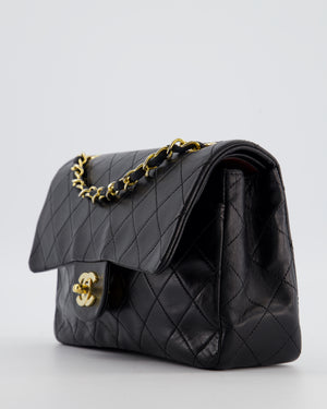 Chanel Black Vintage Small Double Flap Bag in Lambskin Leather with 24K Gold Hardware