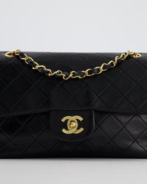 Chanel Black Vintage Small Double Flap Bag in Lambskin Leather with 24K Gold Hardware