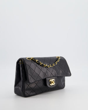 Chanel Black Vintage Small Double Flap Bag in Lambskin Leather with 24K Gold Hardware