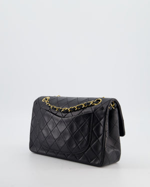 Chanel Black Vintage Small Double Flap Bag in Lambskin Leather with 24K Gold Hardware