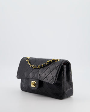 Chanel Black Vintage Small Double Flap Bag in Lambskin Leather with 24K Gold Hardware