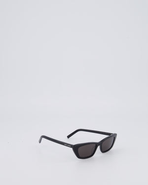 Saint Laurent Black Small Cat Eye Sunglasses with White Logo Detail