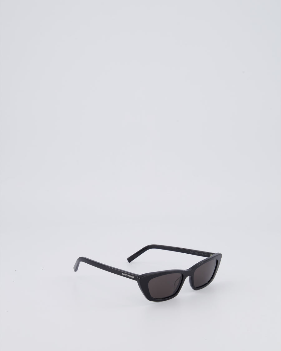 Saint Laurent Black Small Cat Eye Sunglasses with White Logo Detail