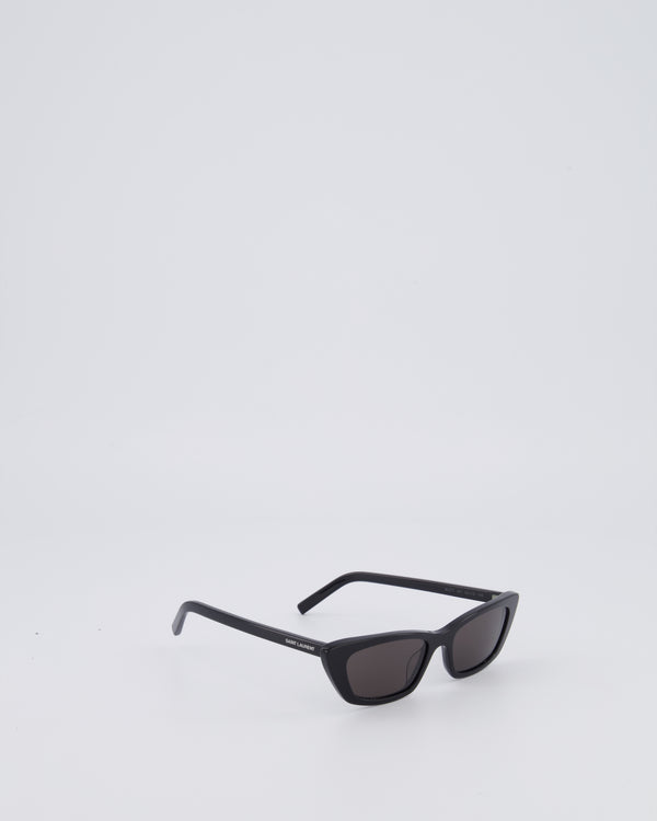 Saint Laurent Black Small Cat Eye Sunglasses with White Logo Detail