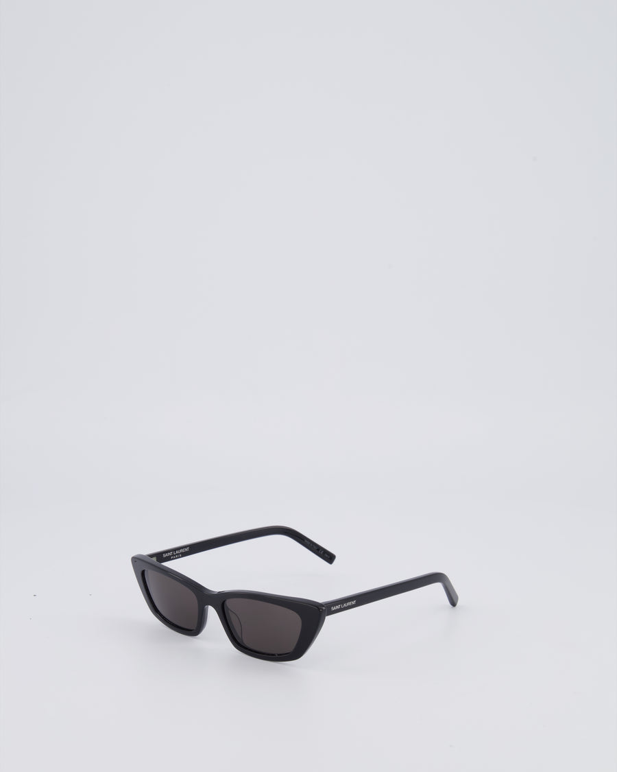 Saint Laurent Black Small Cat Eye Sunglasses with White Logo Detail
