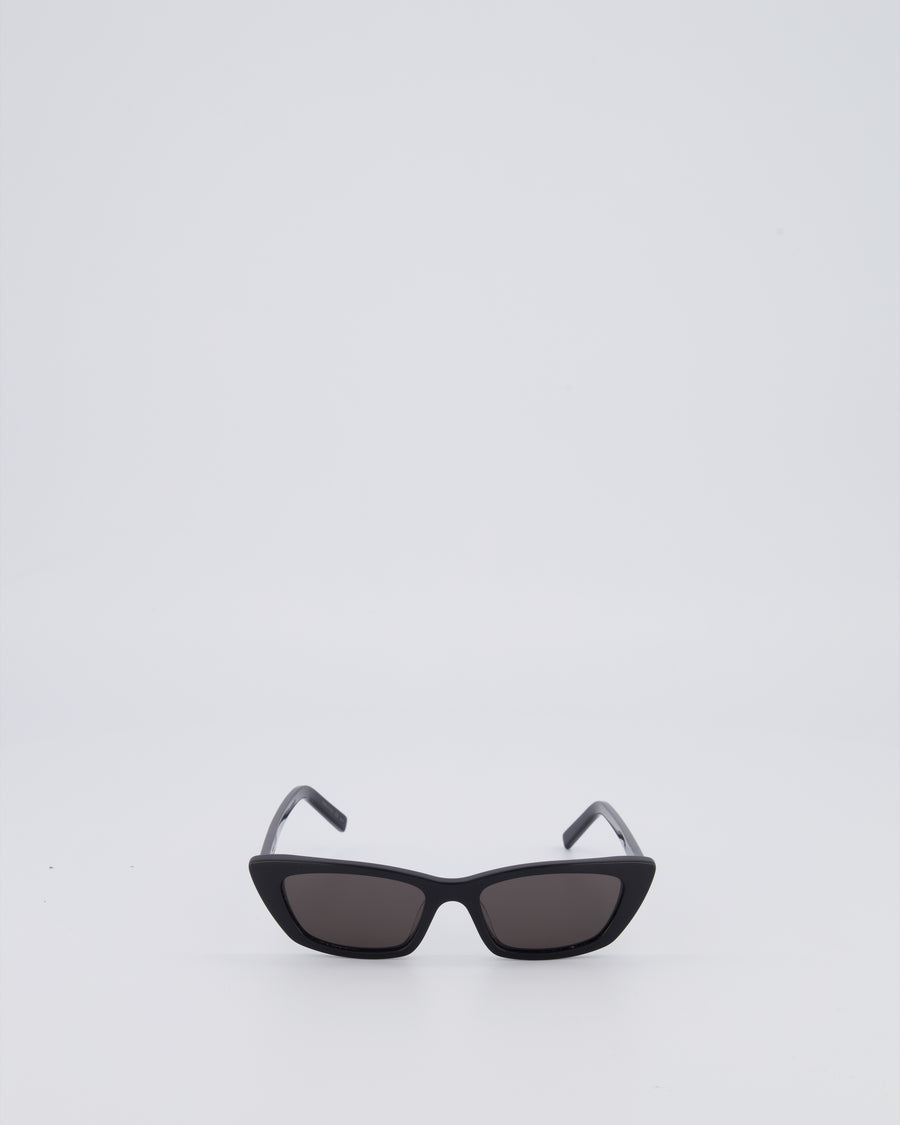 Saint Laurent Black Small Cat Eye Sunglasses with White Logo Detail