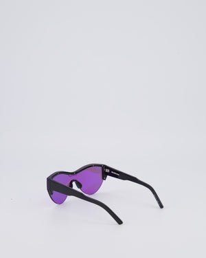 Balenciaga Black Sunglasses with Purple Reflective Lenses and Black Logo Detail