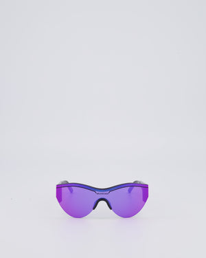 Balenciaga Black Sunglasses with Purple Reflective Lenses and Black Logo Detail