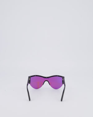 Balenciaga Black Sunglasses with Purple Reflective Lenses and Black Logo Detail