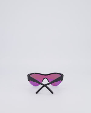 Balenciaga Black Sunglasses with Purple Reflective Lenses and Black Logo Detail