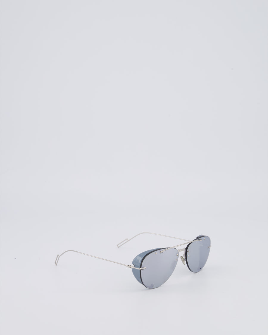 Christian Dior Silver Aviator Sunglasses with Silver Mirror Lenses