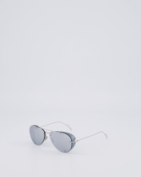 Christian Dior Silver Aviator Sunglasses with Silver Mirror Lenses
