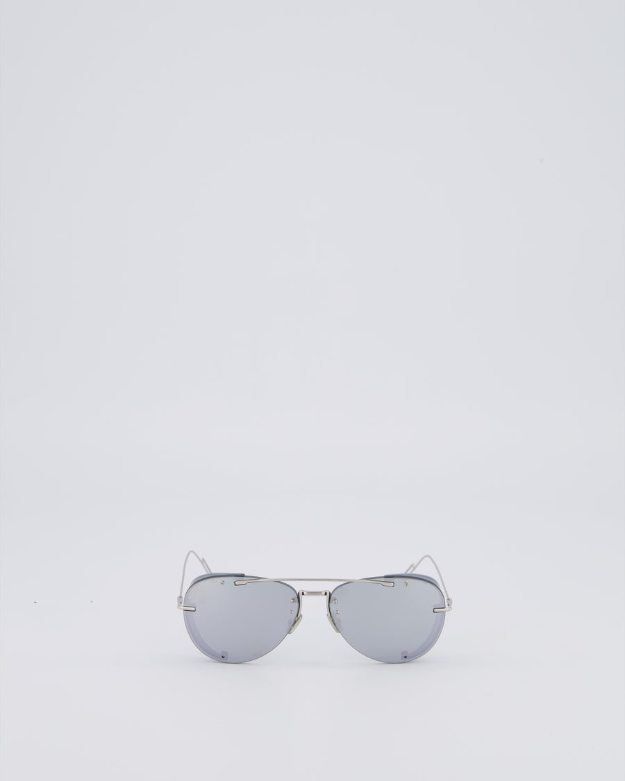 Christian Dior Silver Aviator Sunglasses with Silver Mirror Lenses