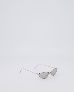 Linda Farrow Silver Small Cat Eye Sunglasses with Silver Mirror Lenses