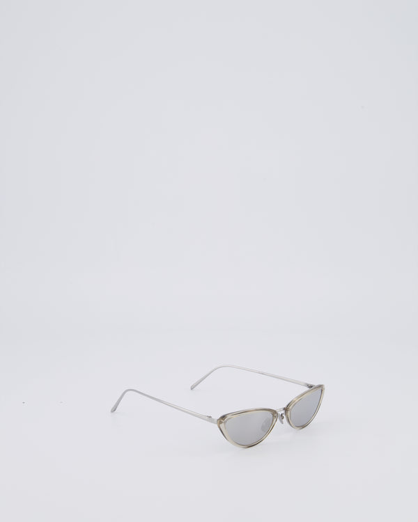 Linda Farrow Silver Small Cat Eye Sunglasses with Silver Mirror Lenses