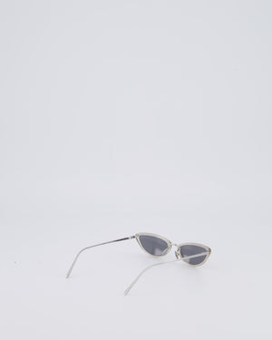 Linda Farrow Silver Small Cat Eye Sunglasses with Silver Mirror Lenses