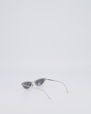 Linda Farrow Silver Small Cat Eye Sunglasses with Silver Mirror Lenses