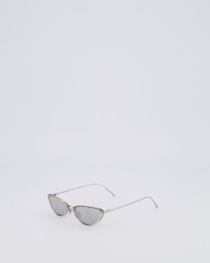 Linda Farrow Silver Small Cat Eye Sunglasses with Silver Mirror Lenses