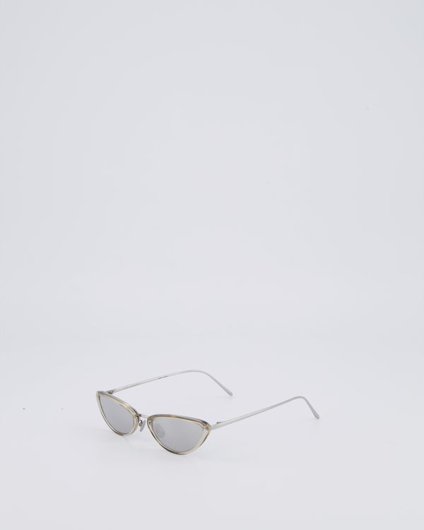 Linda Farrow Silver Small Cat Eye Sunglasses with Silver Mirror Lenses