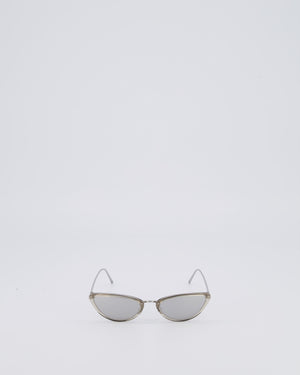 Linda Farrow Silver Small Cat Eye Sunglasses with Silver Mirror Lenses