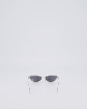 Linda Farrow Silver Small Cat Eye Sunglasses with Silver Mirror Lenses
