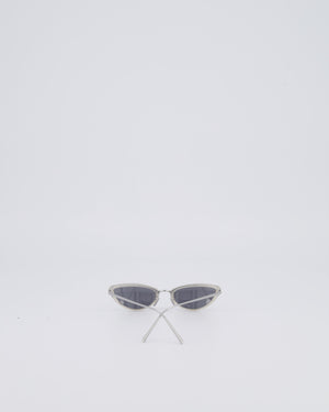 Linda Farrow Silver Small Cat Eye Sunglasses with Silver Mirror Lenses