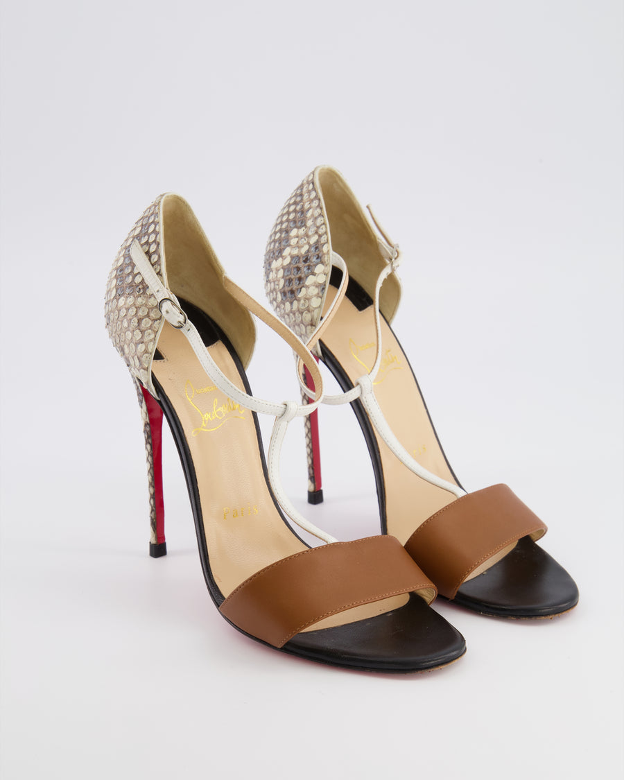 Christian Louboutin Brown, Black and Cream Python Sandal Heels Size EU 38.5