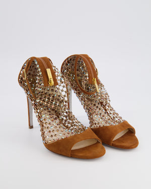Rene Caovilla Brown Suede Crystal Embellished Galaxia Heeled Sandals Size EU 38 RRP £1,580
