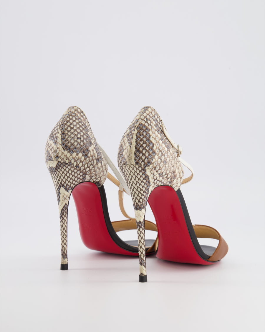 Christian Louboutin Brown, Black and Cream Python Sandal Heels Size EU 38.5