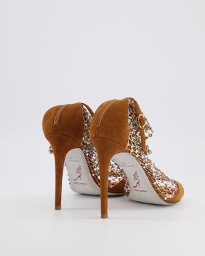 Rene Caovilla Brown Suede Crystal Embellished Galaxia Heeled Sandals Size EU 38 RRP £1,580