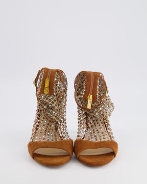 Rene Caovilla Brown Suede Crystal Embellished Galaxia Heeled Sandals Size EU 38 RRP £1,580