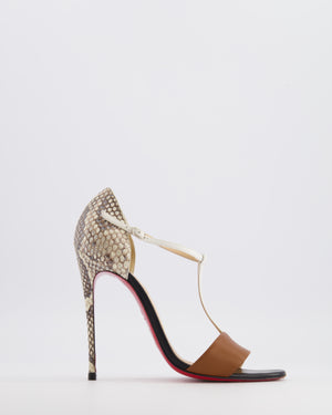 Christian Louboutin Brown, Black and Cream Python Sandal Heels Size EU 38.5