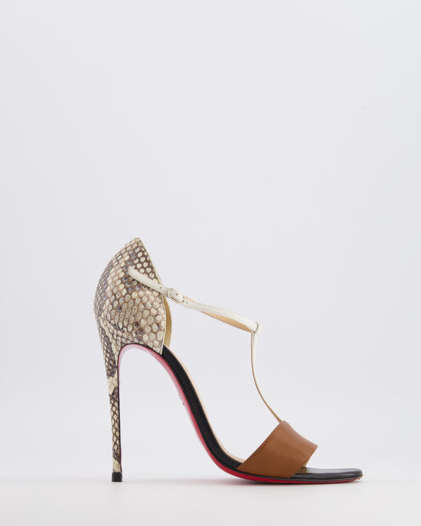 Christian Louboutin Brown, Black and Cream Python Sandal Heels Size EU 38.5