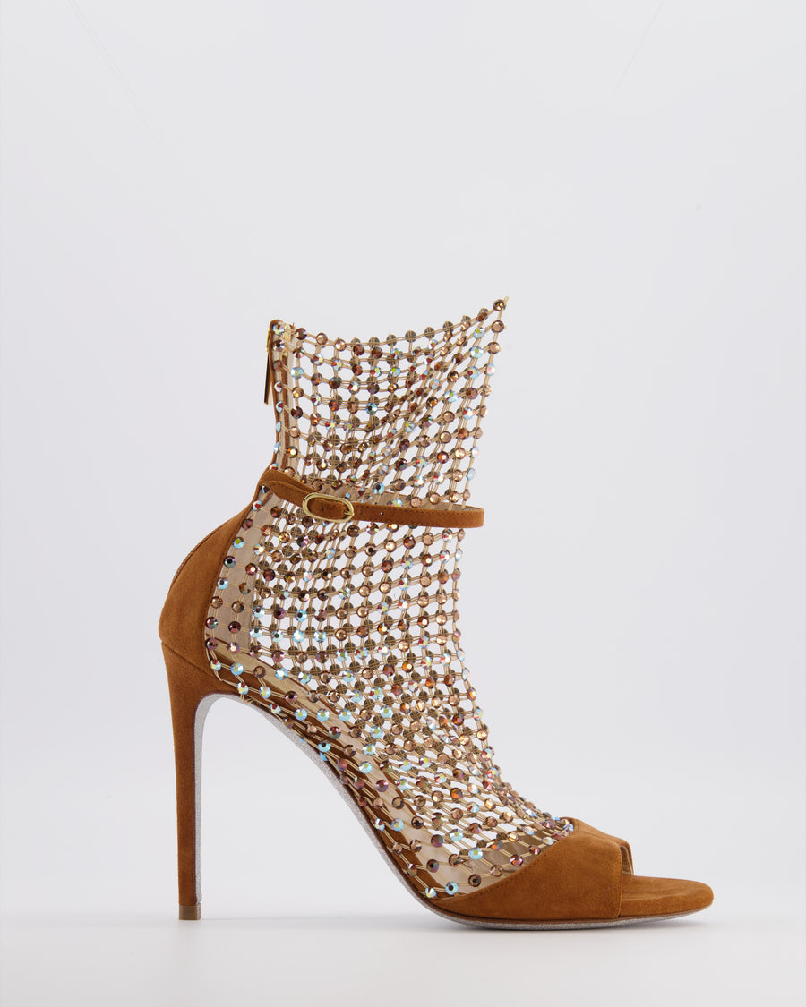 Rene Caovilla Brown Suede Crystal Embellished Galaxia Heeled Sandals Size EU 38 RRP £1,580