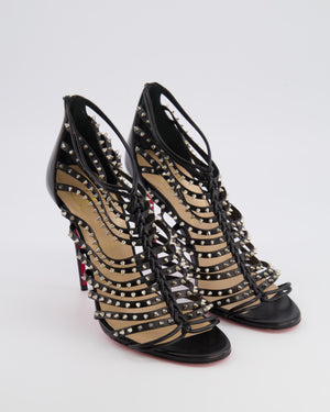 Christian Louboutin Black Leather Millaclou Caged Heeled Sandals with Silver Spikes Detail EU 38.5