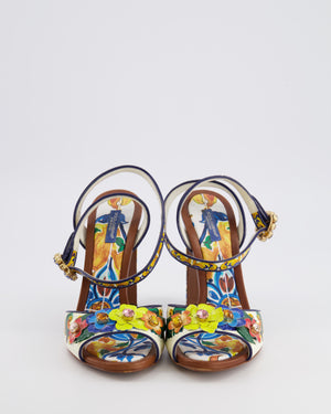 Dolce & Gabbana Multi-Colour Majolica Heeled Sandals with Crystal Embellishments Size EU 38